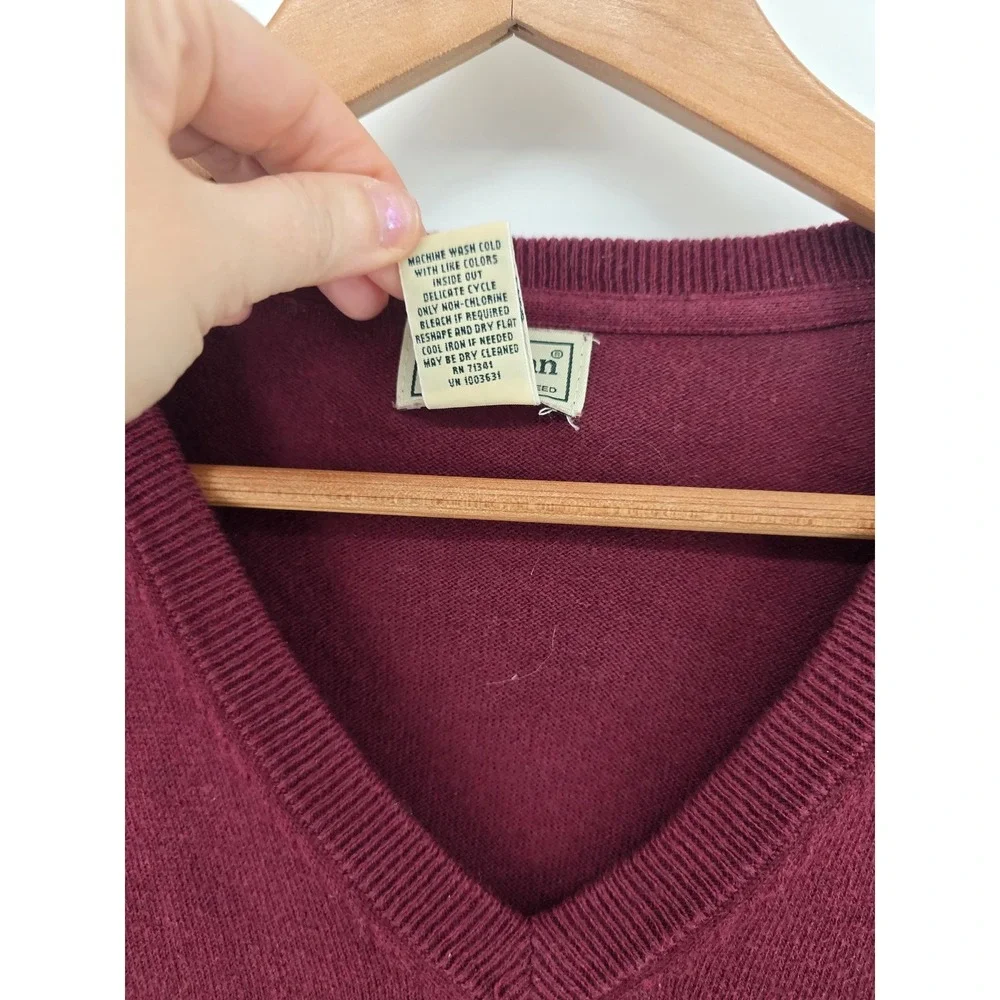L.L. Bean Sweater Mens L Maroon V-Neck Cotton Cashmere Blend 274603 Long Sleeve